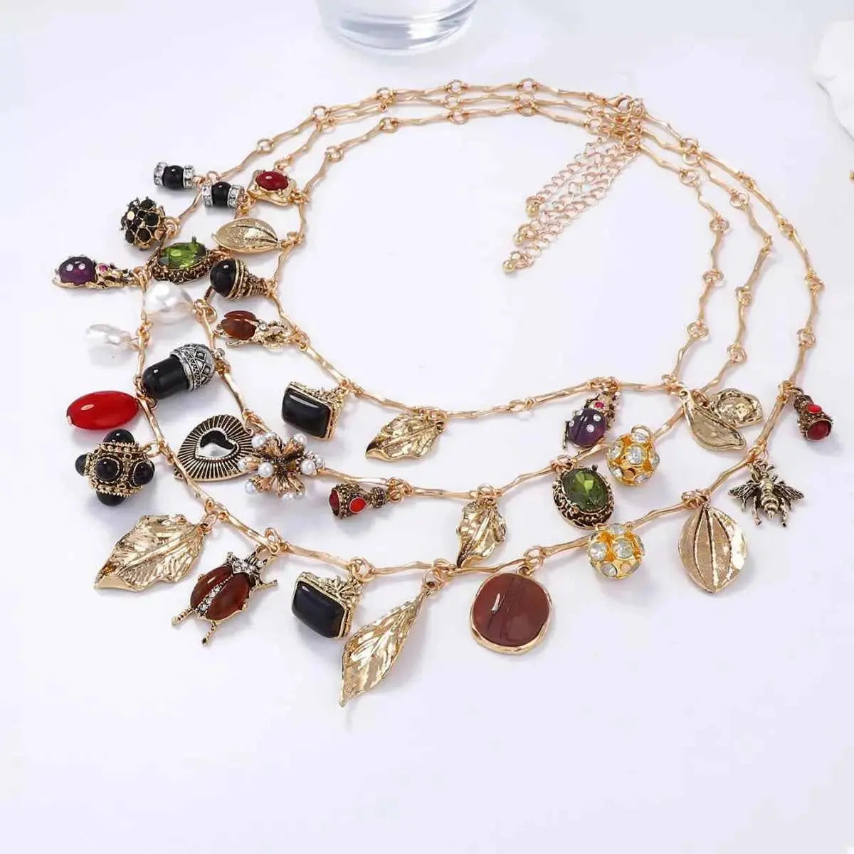 3-Piece 18K Gold-Plated Resin Gemstone Necklace