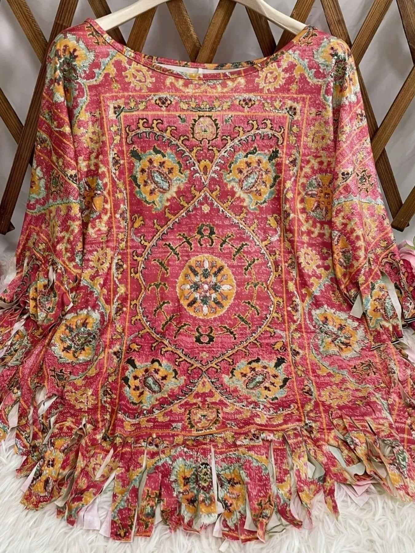 Plus Size Fringe Round Neck Cover Up