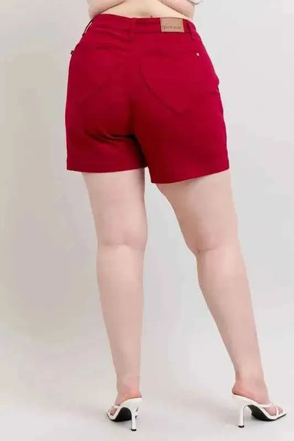 Judy Blue Plus Size High Waist Tummy Control Garment Dyed Heart Shaped Denim Shorts