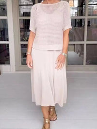 Full Size Openwork Knit Cover Up and Dress Set Plus Size
