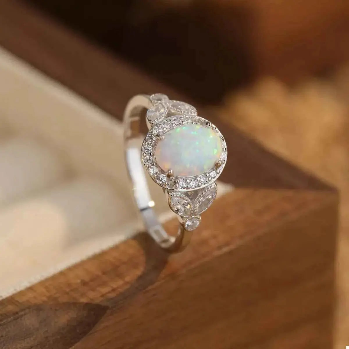 Moonstone 925 Sterling Silver Zircon Round Ring