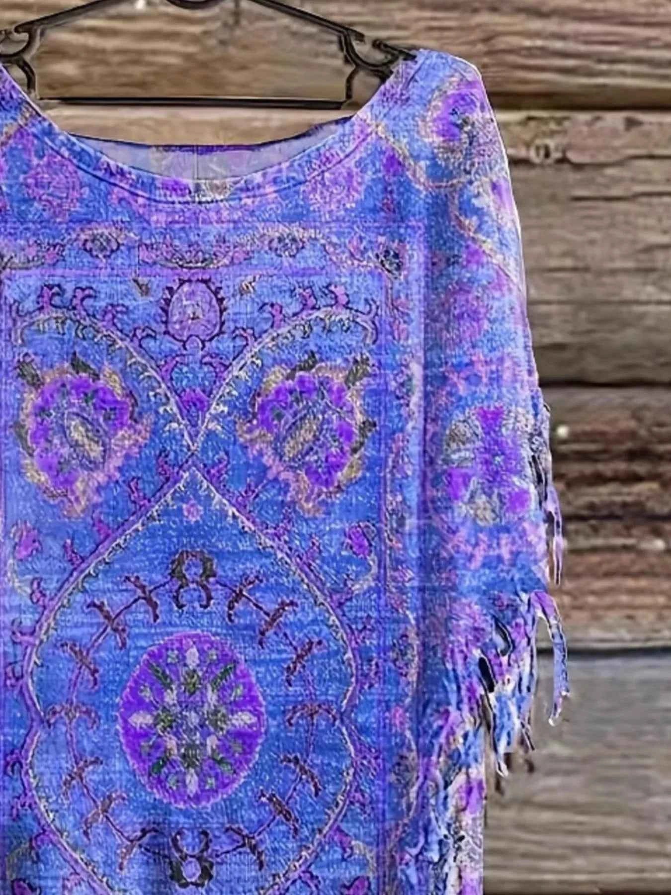 Plus Size Fringe Round Neck Cover Up