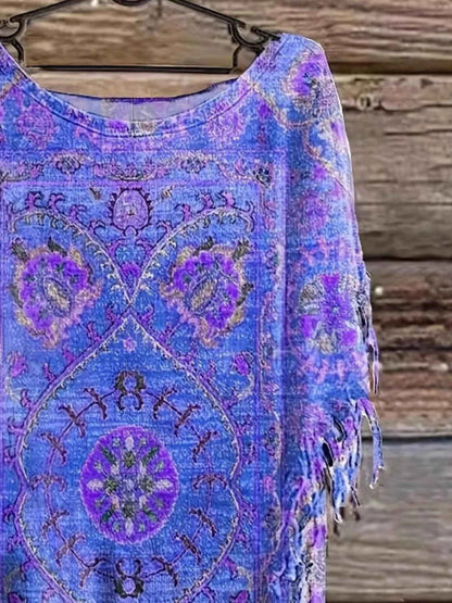 Plus Size Fringe Round Neck Cover Up