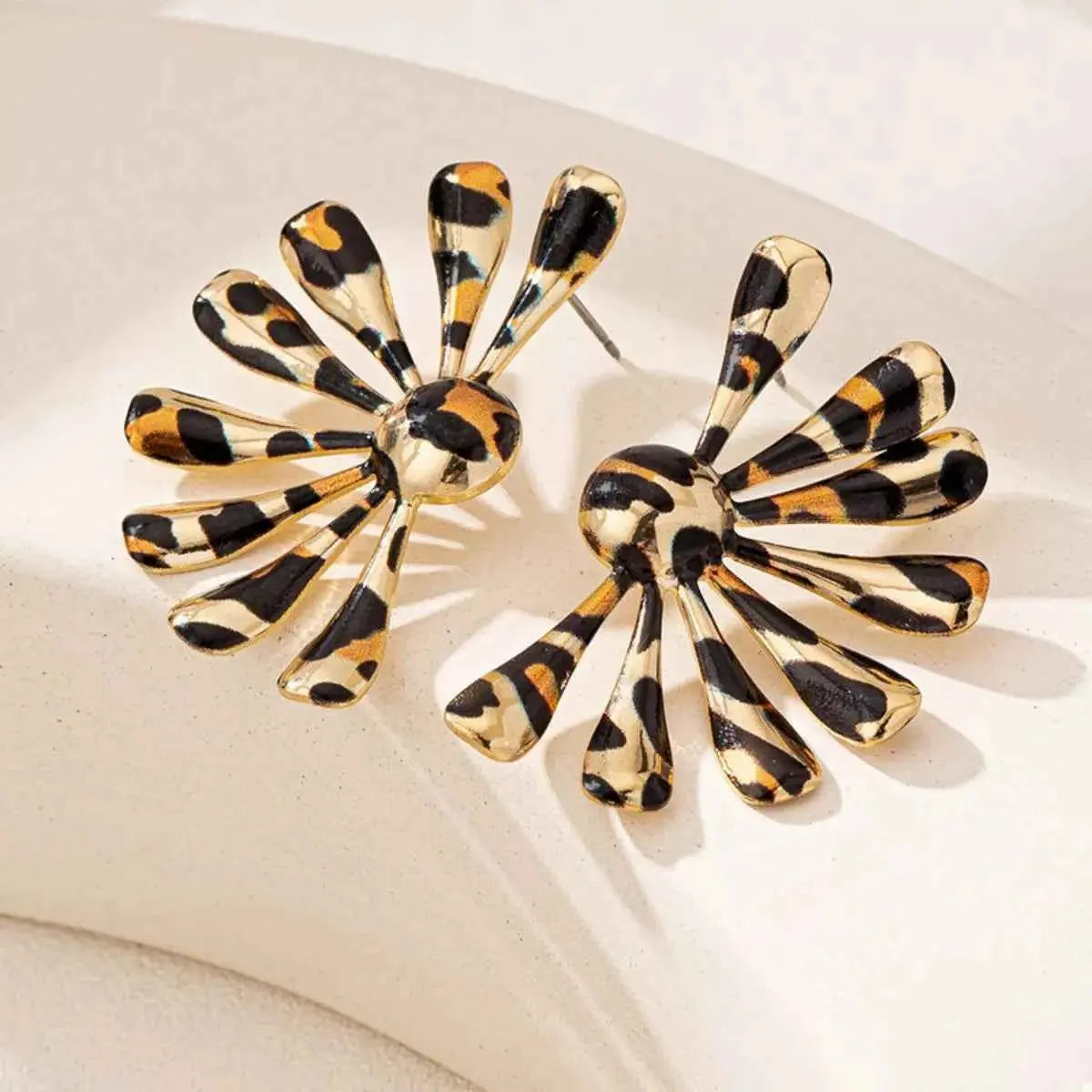 Leopard Print Fan-Shaped Earrings