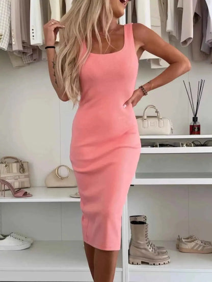 Full Size Slit Square Neck Dress and Outerwear Set Plus Size