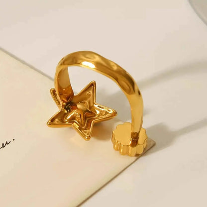 18K Gold-Plated Zircon Star Open Ring