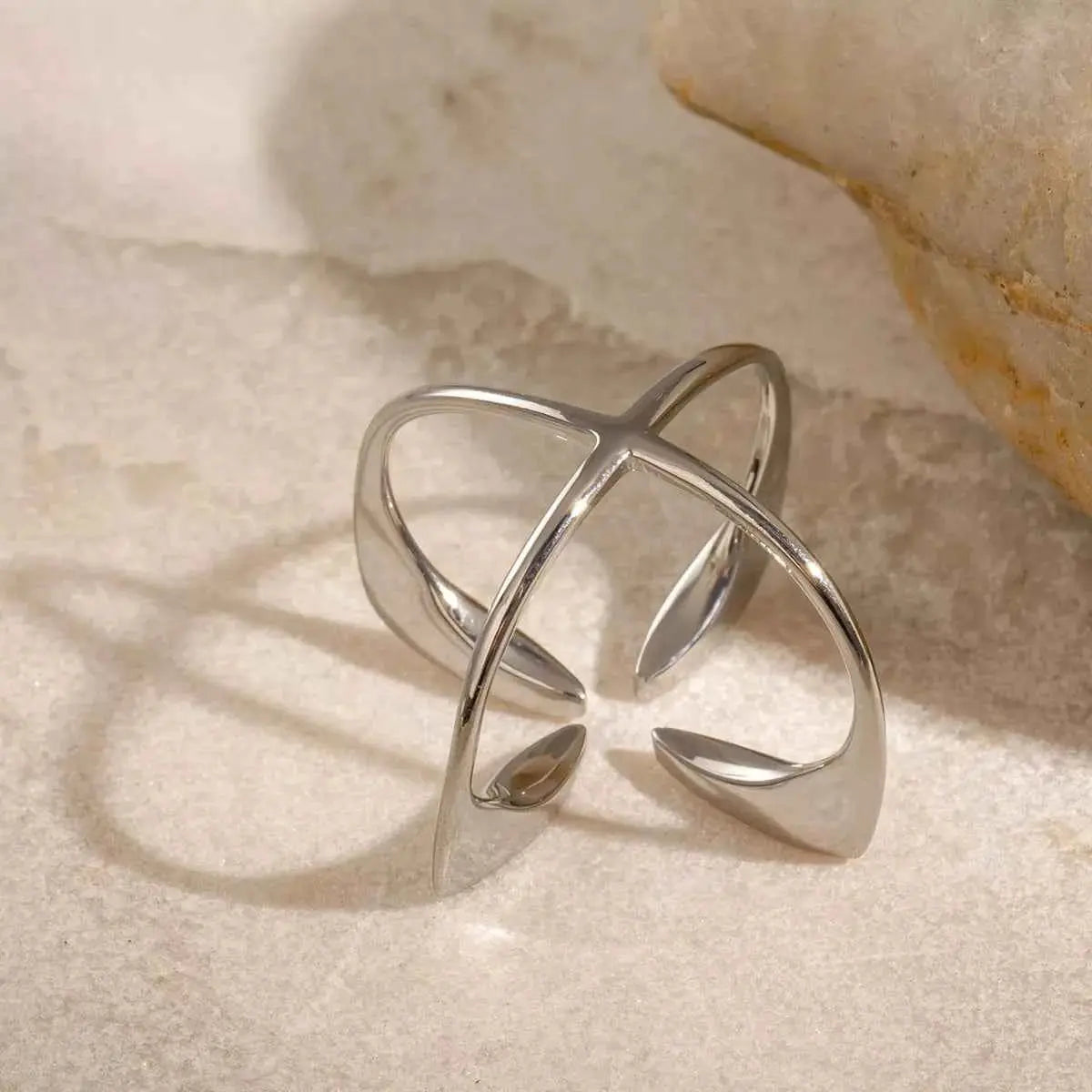 Stainless Steel Crisscross Open Ring