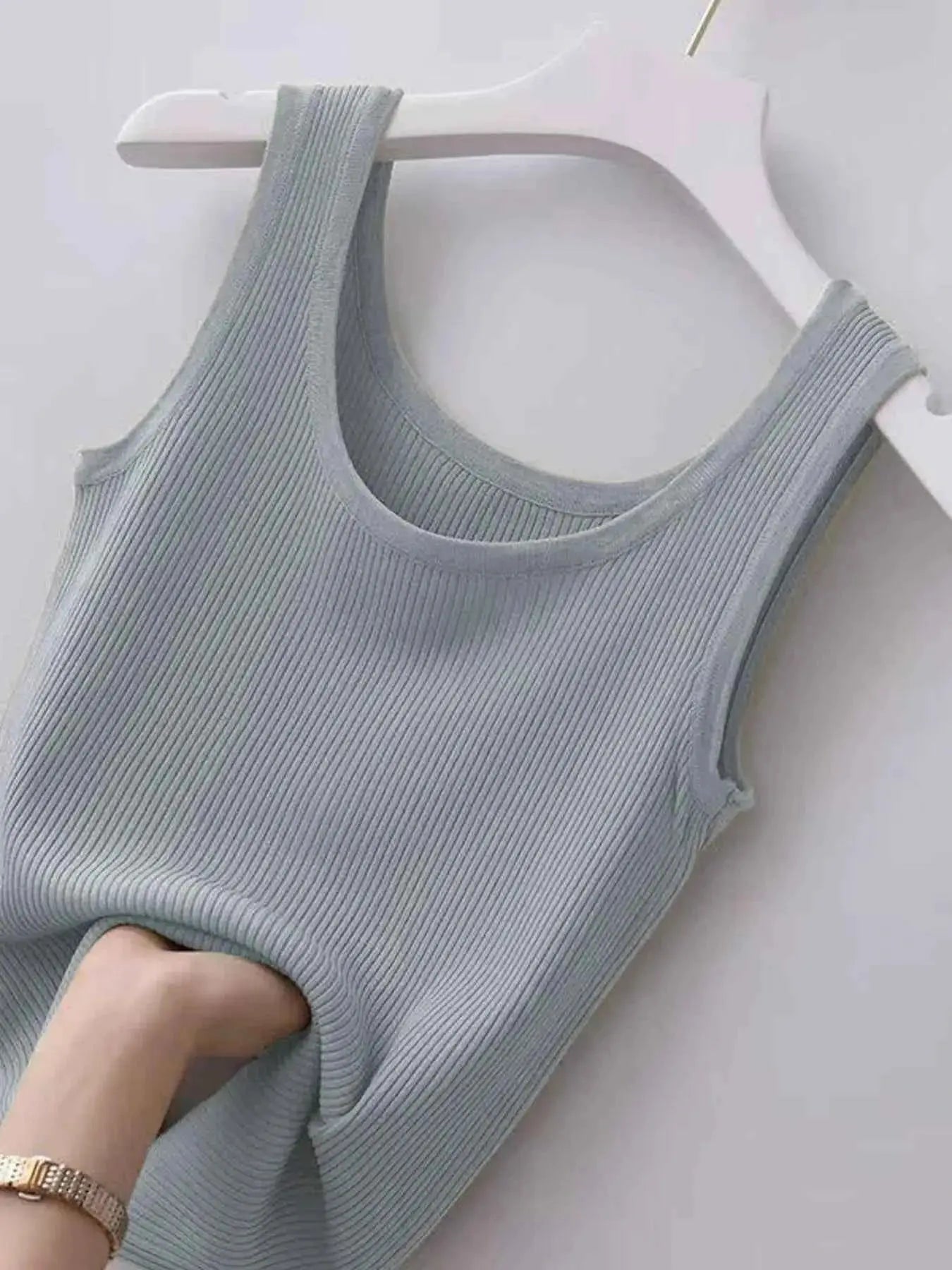 Plus Size Ribbed Knit Scoop Neck Tank Top