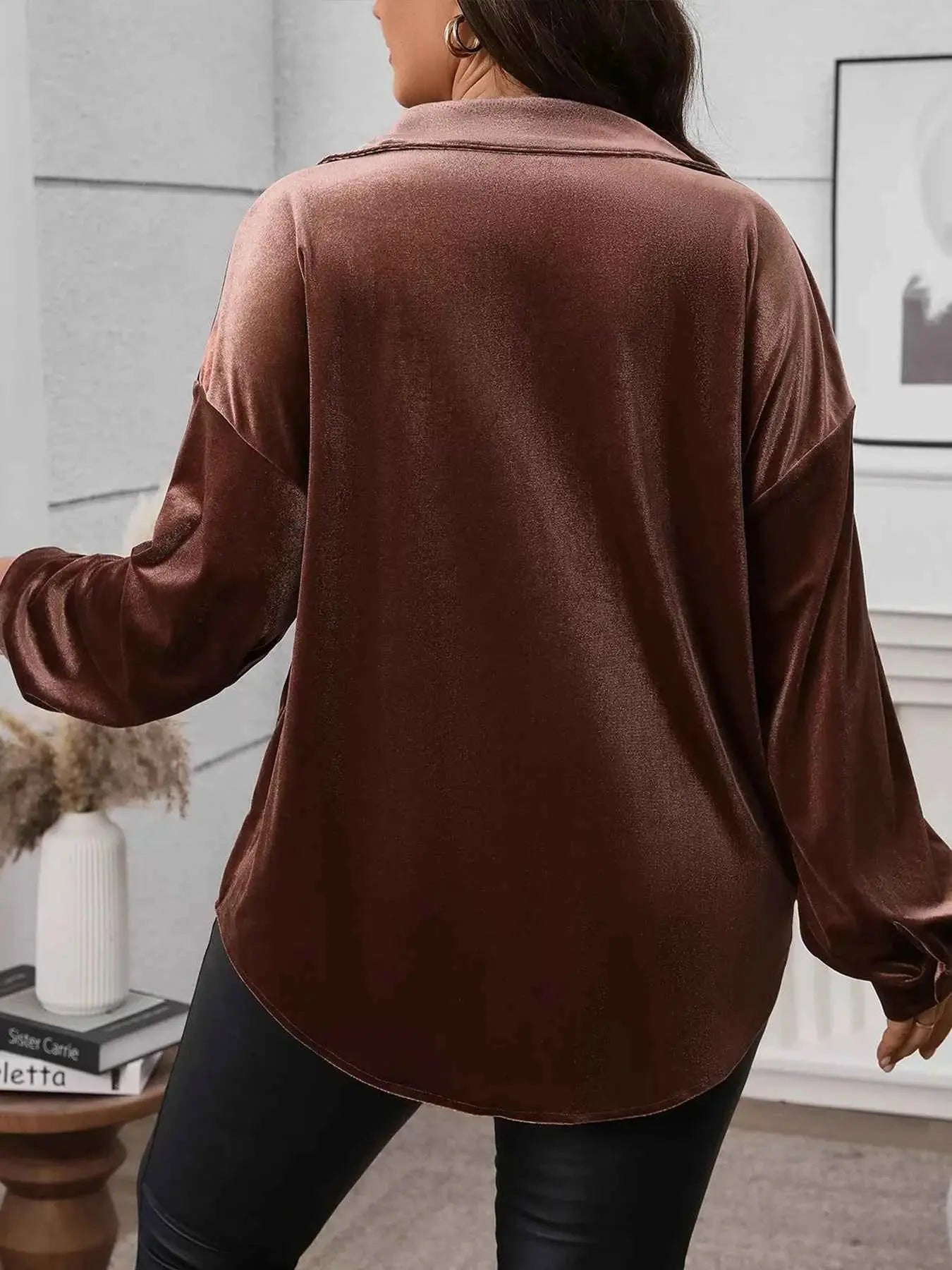 Plus Size Button-Down Long Sleeve Oversized Shirt