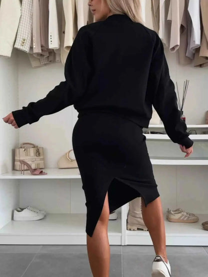 Full Size Slit Square Neck Dress and Outerwear Set Plus Size