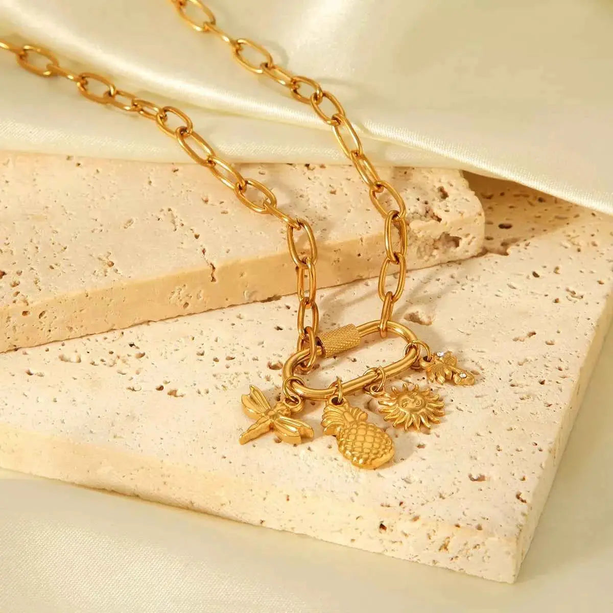 18K Gold-Plated Lock Chain Necklace