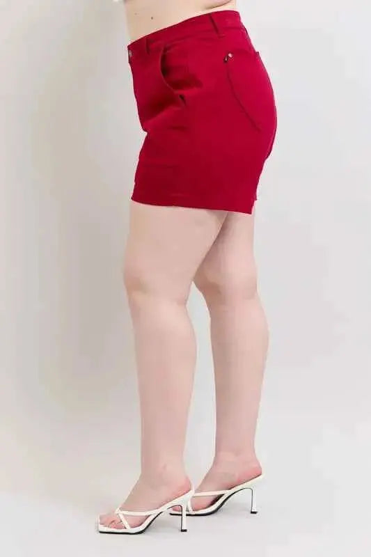 Judy Blue Plus Size High Waist Tummy Control Garment Dyed Heart Shaped Denim Shorts