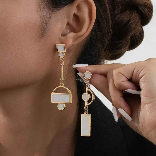 Geometric Gold Chain Drop Earrings