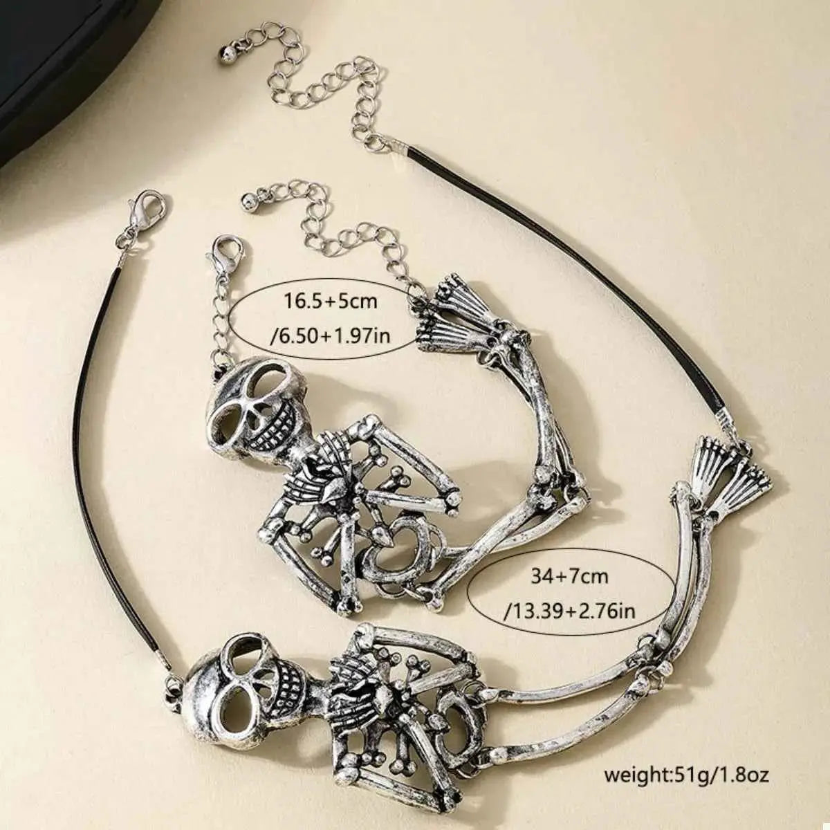 Alloy Skull Necklace and Bracelet Jewelry Set