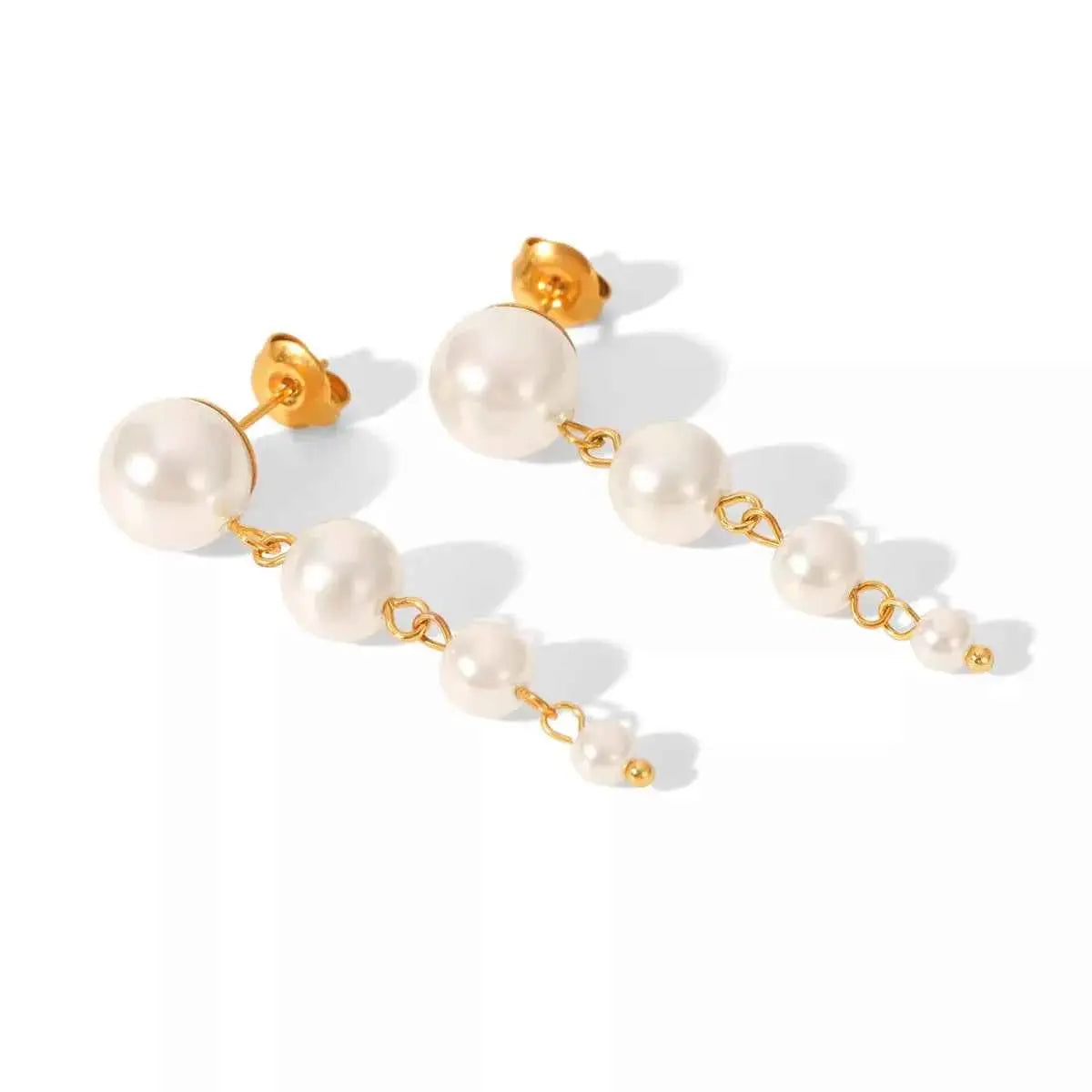 Synthetic Pearl Drop Chain Earrings with Gold Accents