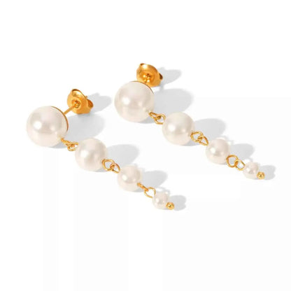 Synthetic Pearl Drop Chain Earrings with Gold Accents