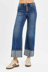 Plus Size Wide Leg Jeans - High Rise Cuffed Crop for Ultimate Comfort