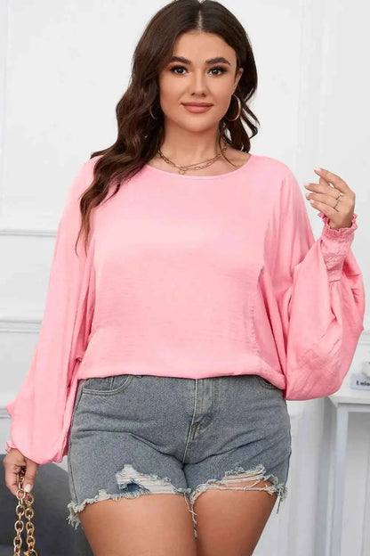 Plus Size Lantern Sleeve Dropped Shoulder Blouse