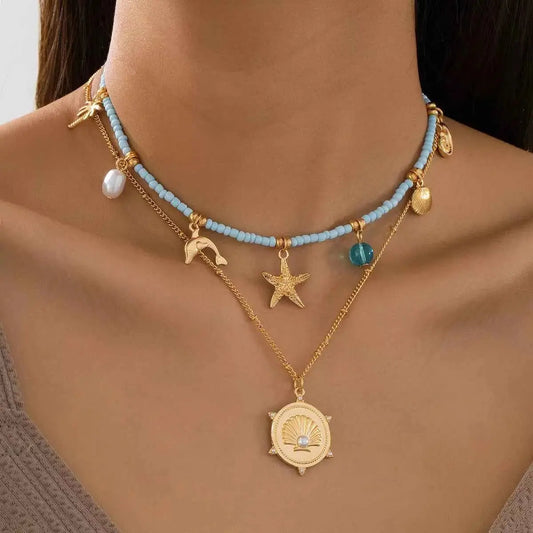 2-Piece Beaded Charm Necklace with Pendant