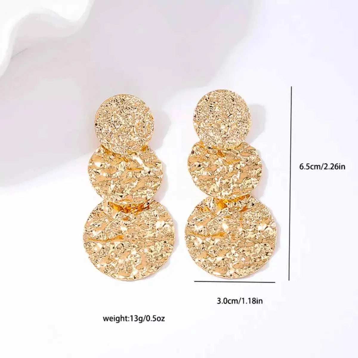 18K Gold-Plated Round Layered Textured Earrings