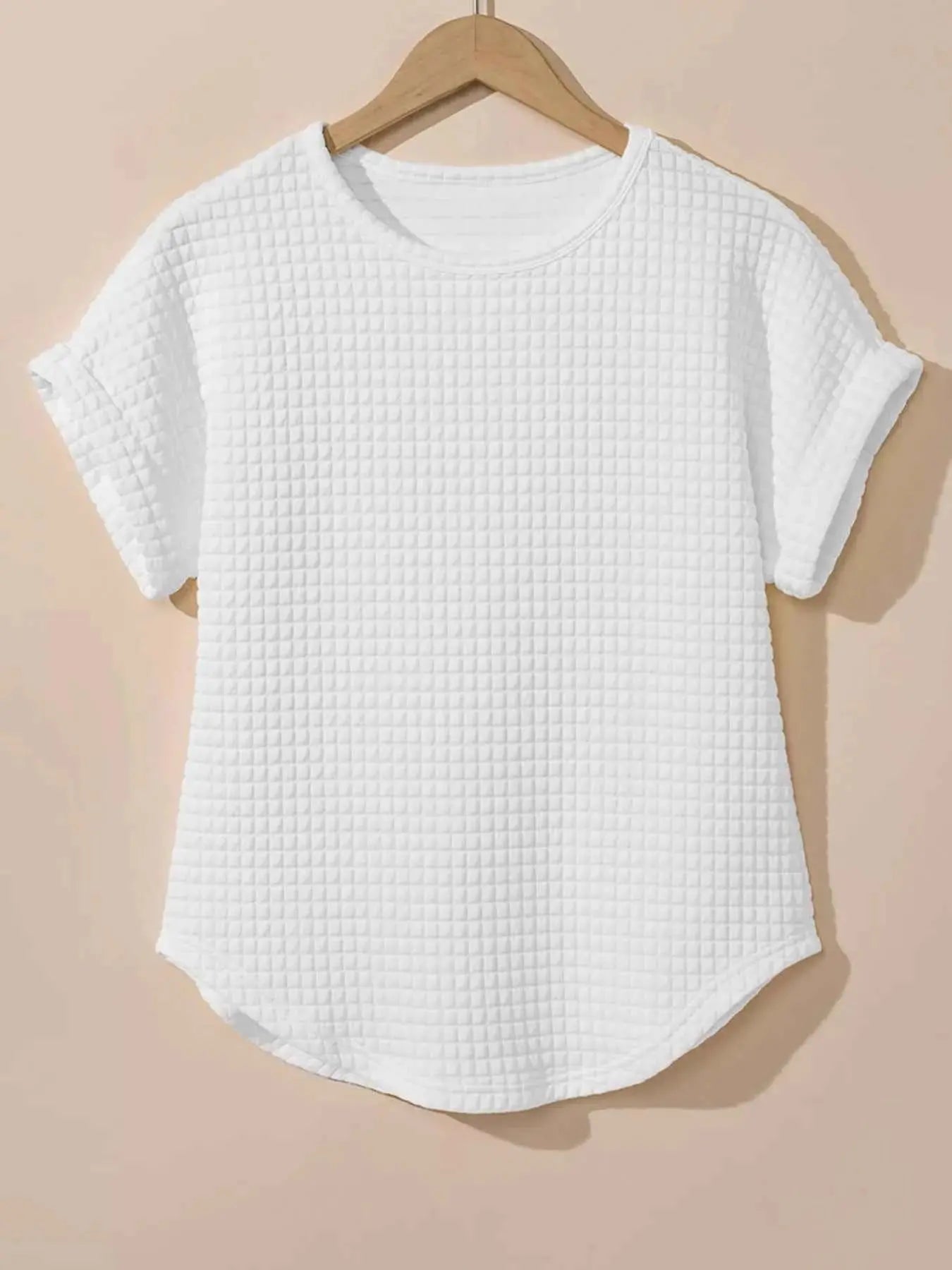 Plus Size Textured Round Neck Short Sleeve Top