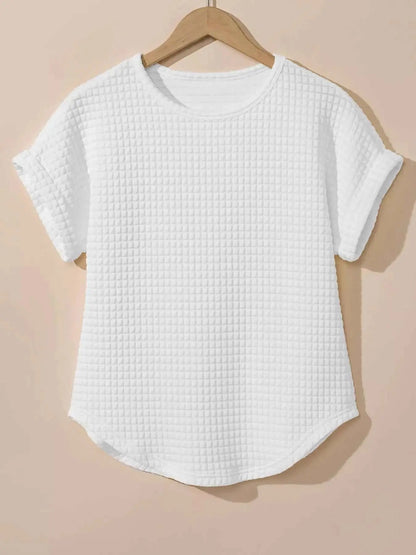 Plus Size Textured Round Neck Short Sleeve Top
