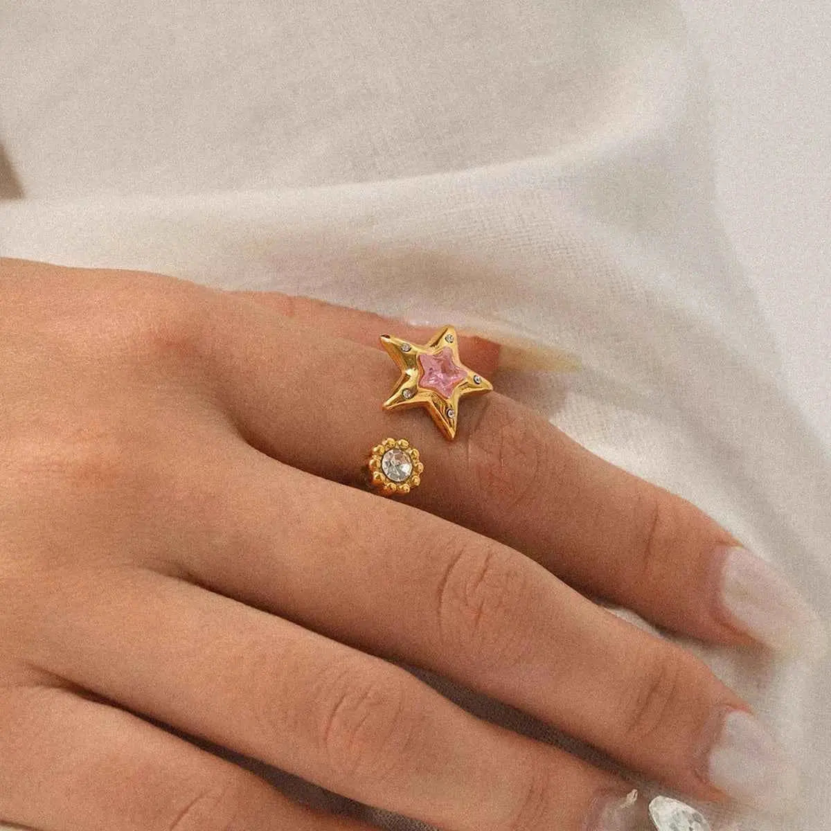 18K Gold-Plated Zircon Star Open Ring
