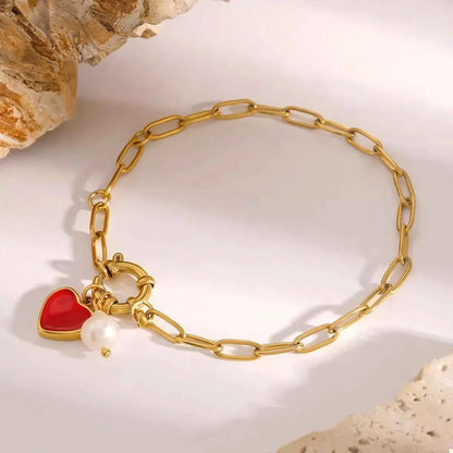 18K Gold-Plated Heart Charm Bracelet
