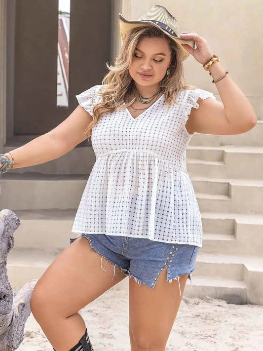 Plus Size V-Neck Cap Sleeve Blouse