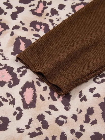 Plus Size Leopard Long Sleeve Drawstring Hoodie