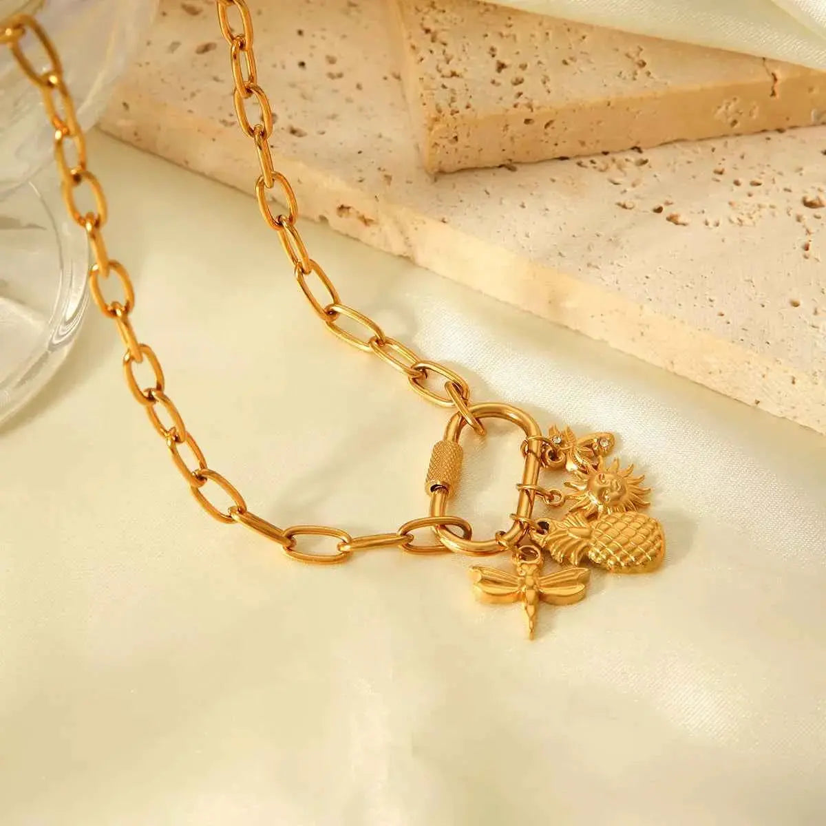 18K Gold-Plated Lock Chain Necklace