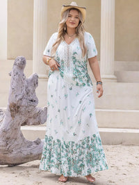 Plus Size Lace Detail Set with Short Sleeves and Skirt