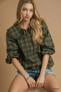 Plus Size Plaid Blouse with Ruffle Collar for Stylish Full Size Fashion