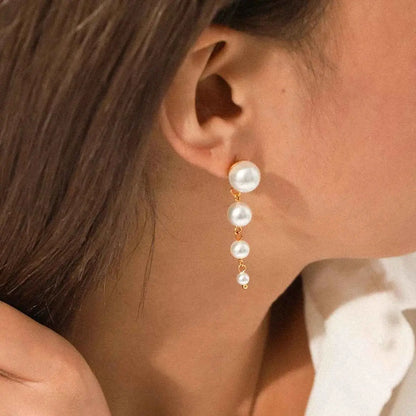 Synthetic Pearl Drop Chain Earrings with Gold Accents