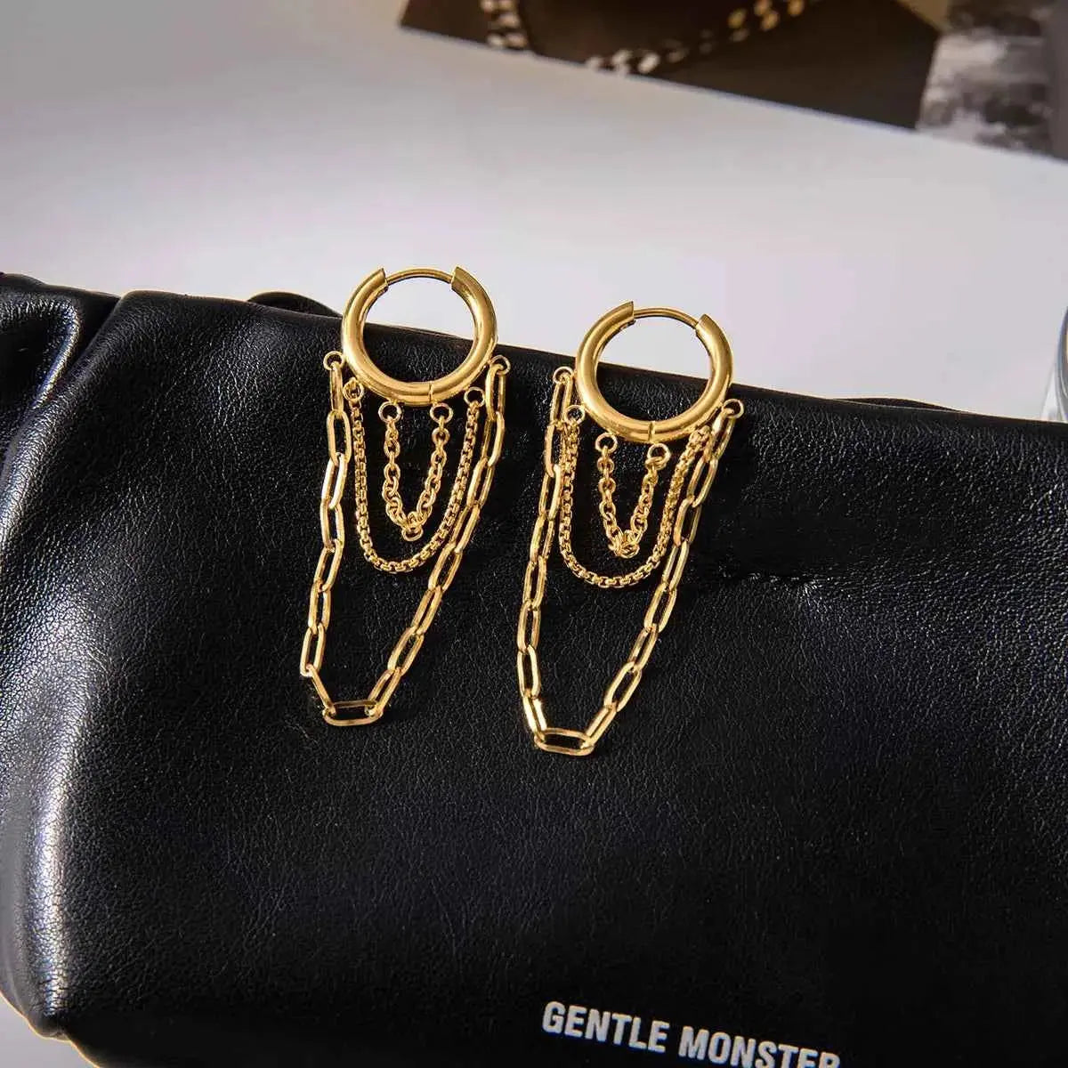 18K Gold-Plated Chain Hoop Earrings