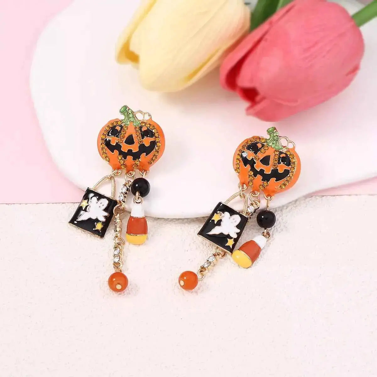 Halloween Pumpkin Ghost Dangle Earrings