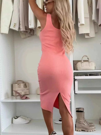 Full Size Slit Square Neck Dress and Outerwear Set Plus Size