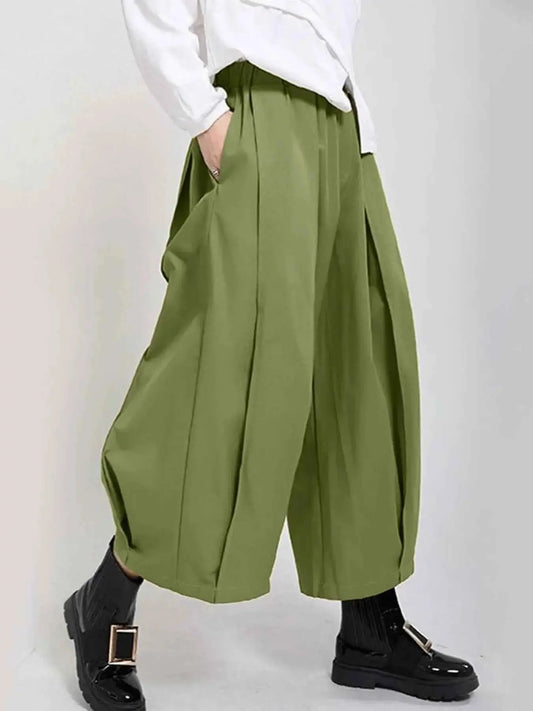 Plus Size Wide Leg Pleated Detail Cropped Pants