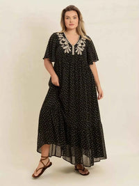 Plus Size Printed V-Neck Flutter Sleeve Maxi Dress