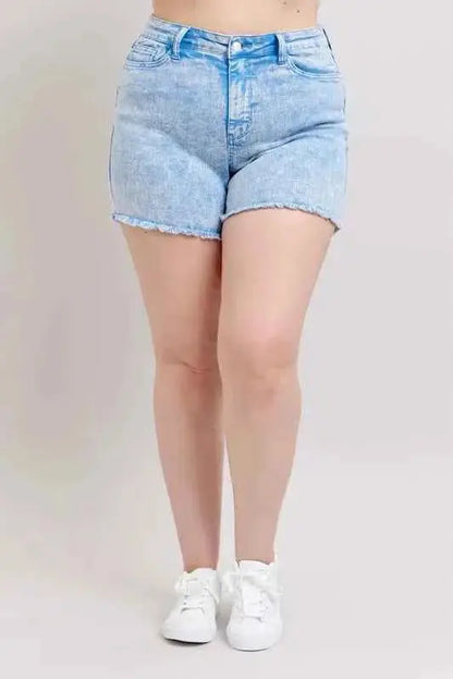 Judy Blue Plus Size Mid Rise Garment Dyed Denim Shorts