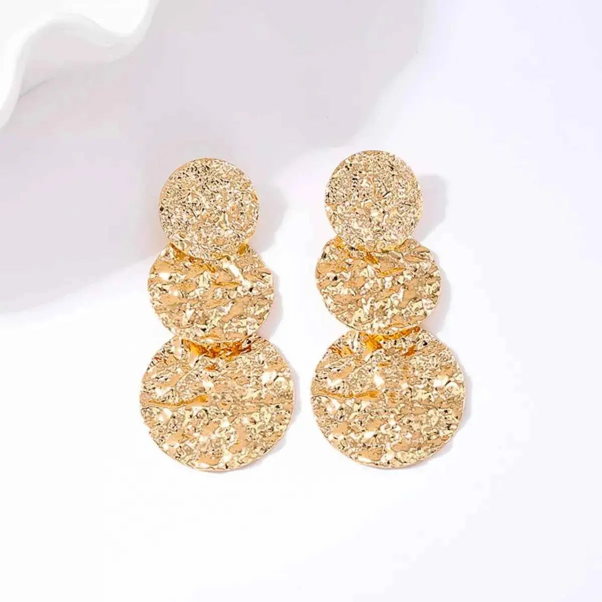 18K Gold-Plated Round Layered Textured Earrings