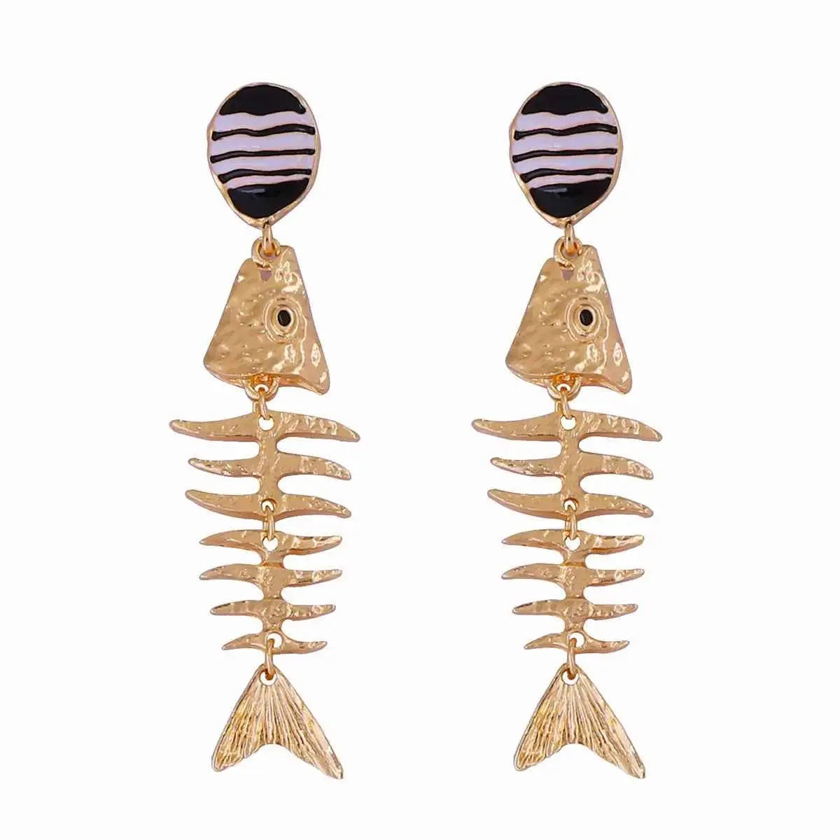 Striped Fishbone Drop Earrings