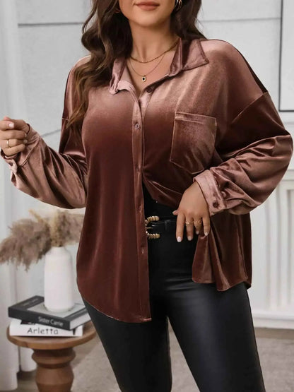Plus Size Button-Down Long Sleeve Oversized Shirt