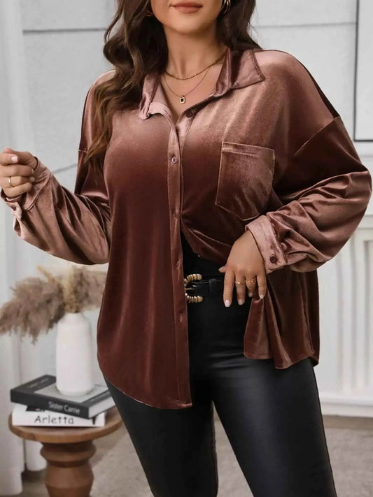 Plus Size Button-Down Long Sleeve Oversized Shirt