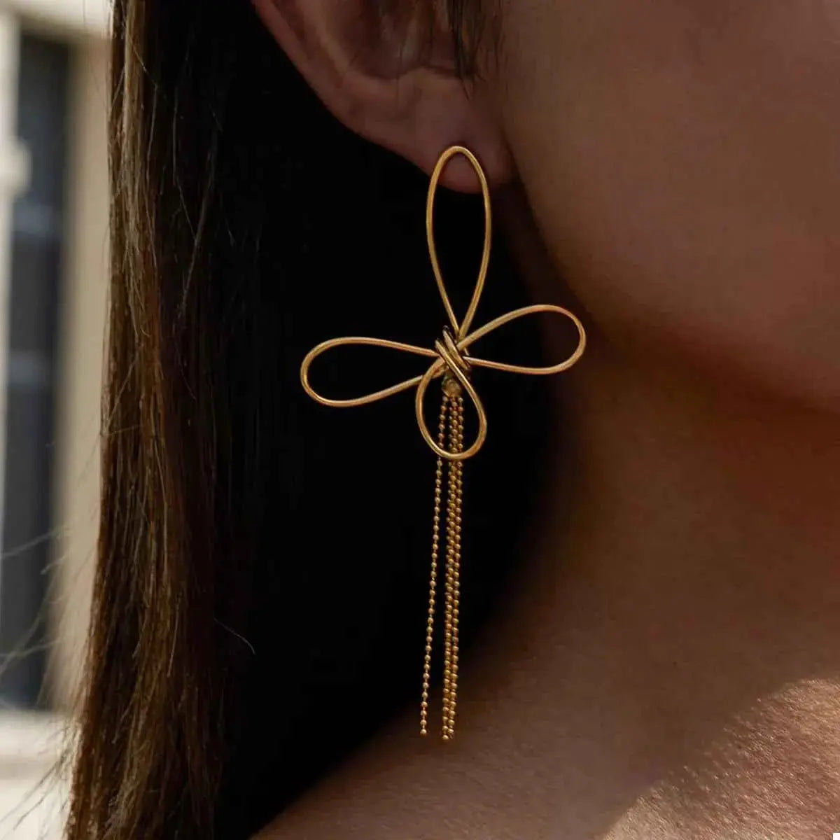 18K Gold-Plated Tassel Bow Earrings