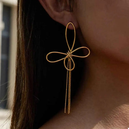 18K Gold-Plated Tassel Bow Earrings