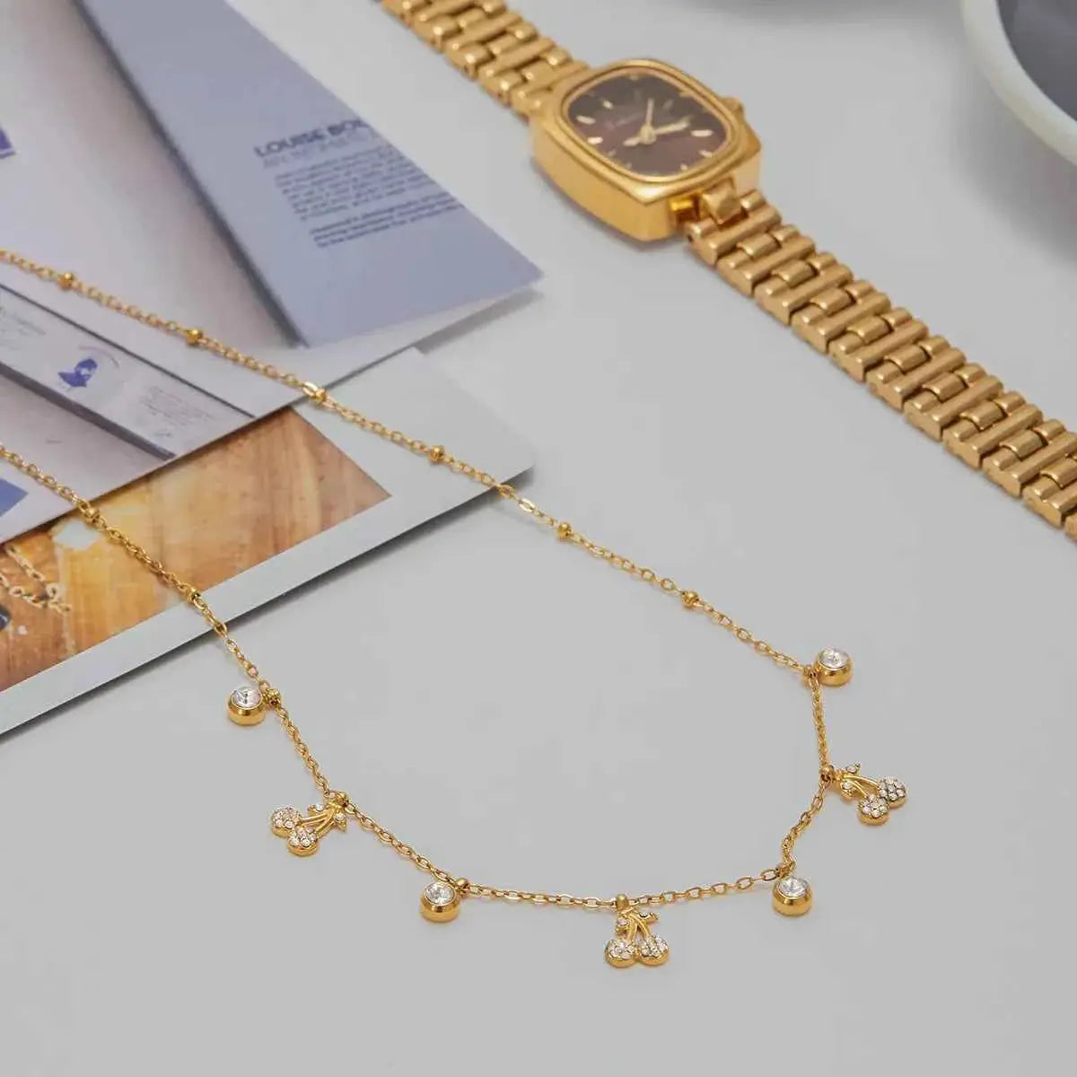 18K Gold-Plated Zircon Cherry Necklace