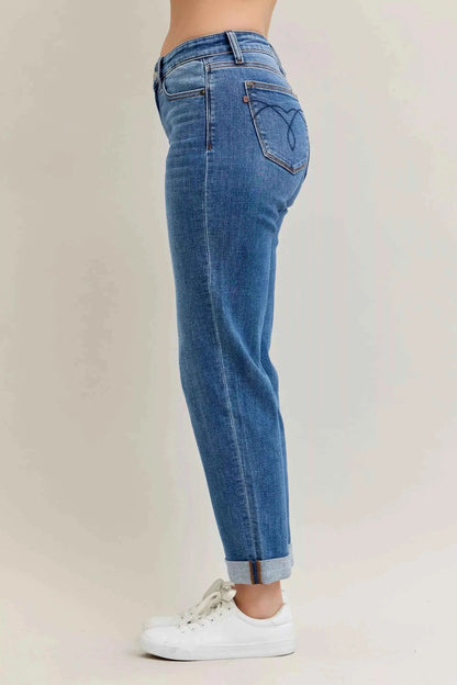 Judy Blue Full Size Mid Rise BF Classic Cuffed Jeans Plus Size