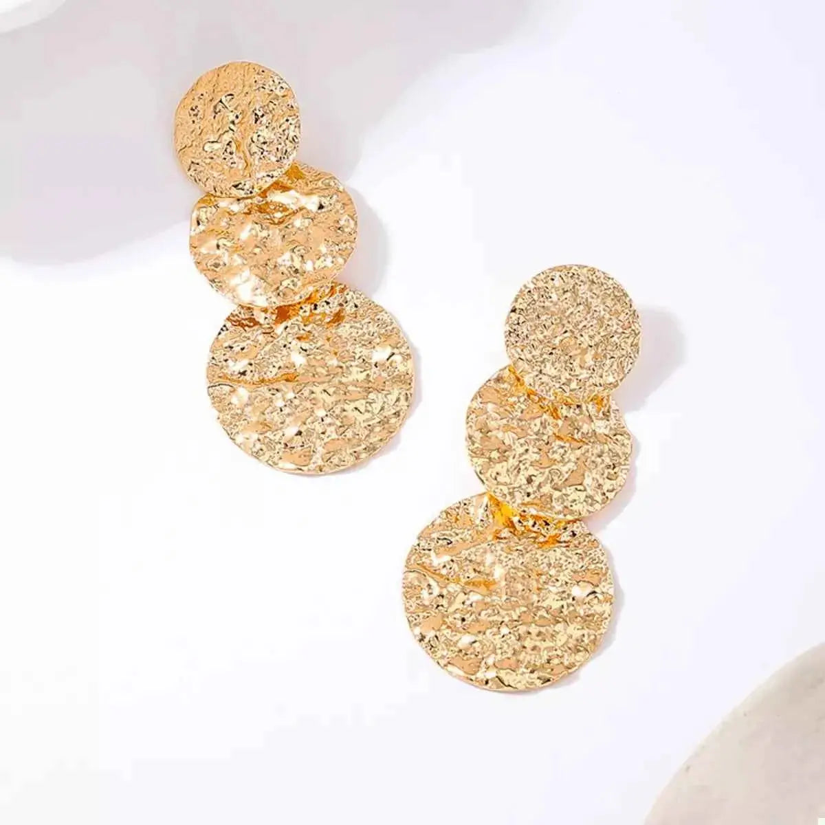 18K Gold-Plated Round Layered Textured Earrings