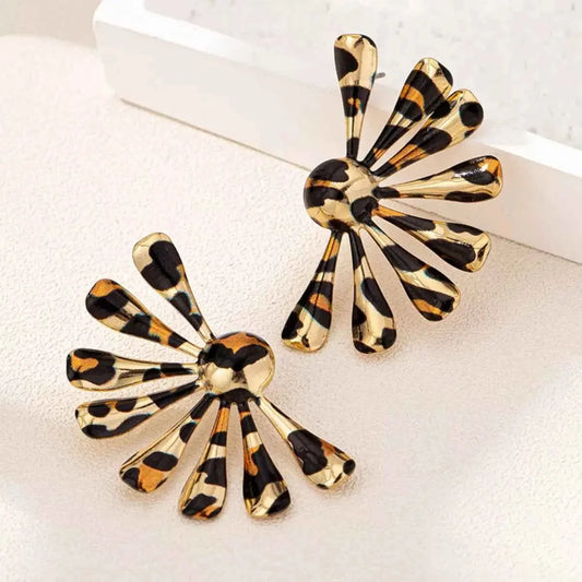Leopard Print Fan-Shaped Earrings